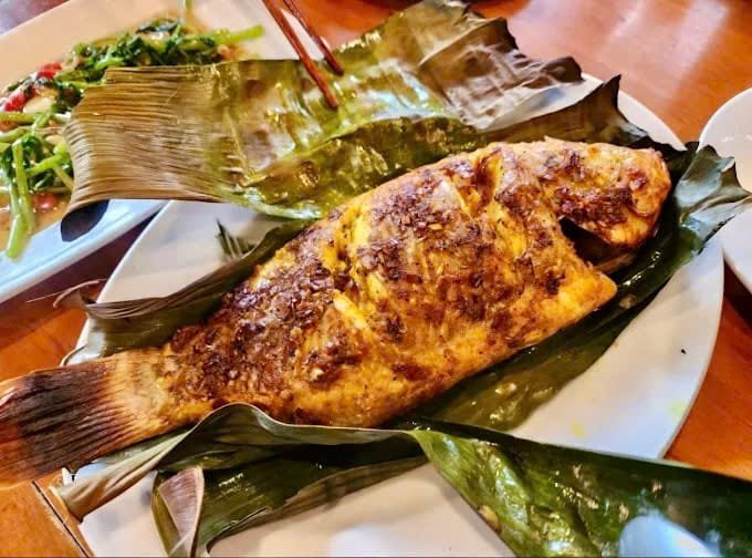 Grilled Fish In Banana Leaves At An Bang Beach Restaurant